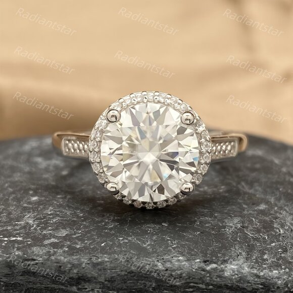 NEW Certified 3ct. t.w. Moissanite Round Halo Ring